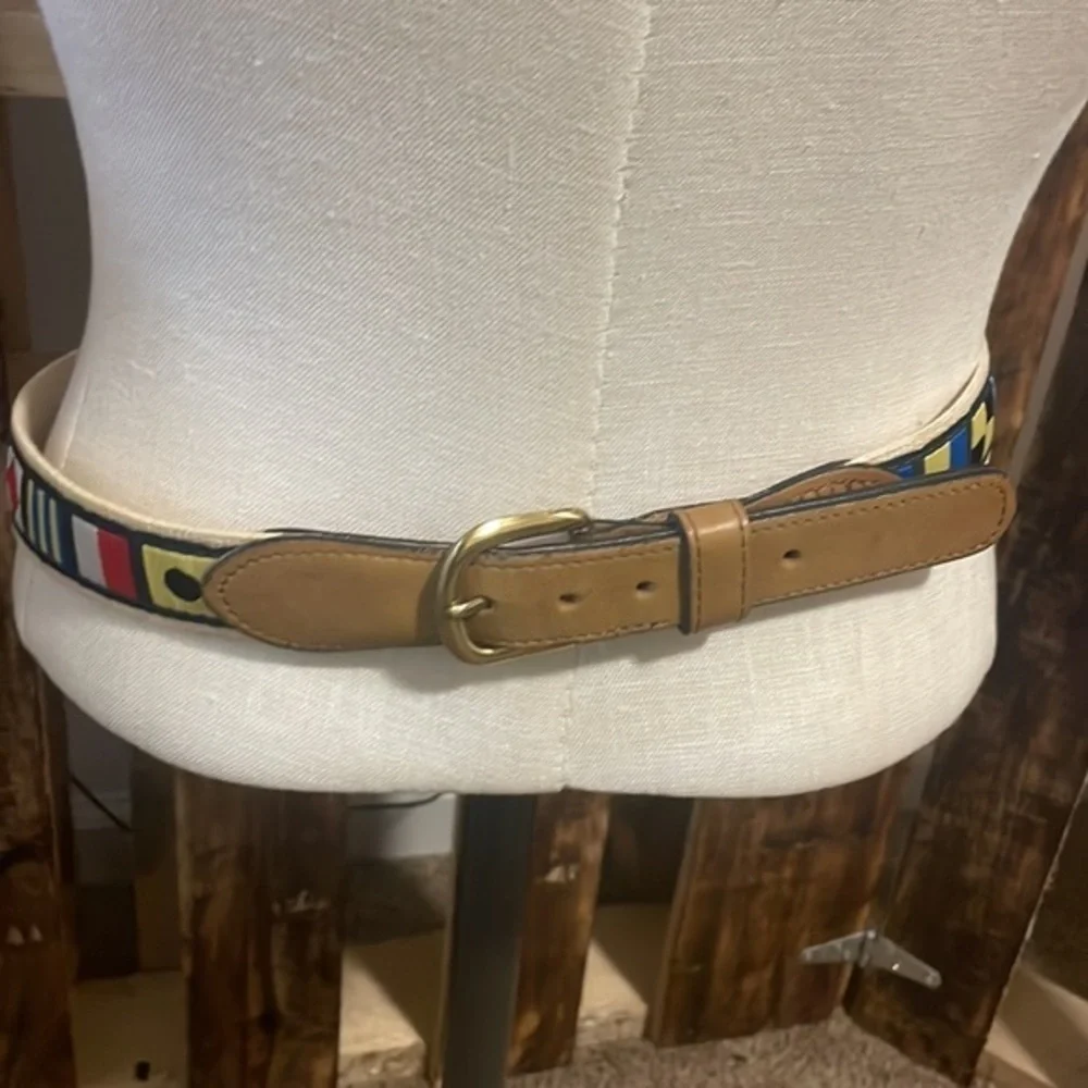 Zep Pro Mens Nautical Flag Embroidered Motif brown blue Belt USA Size 32